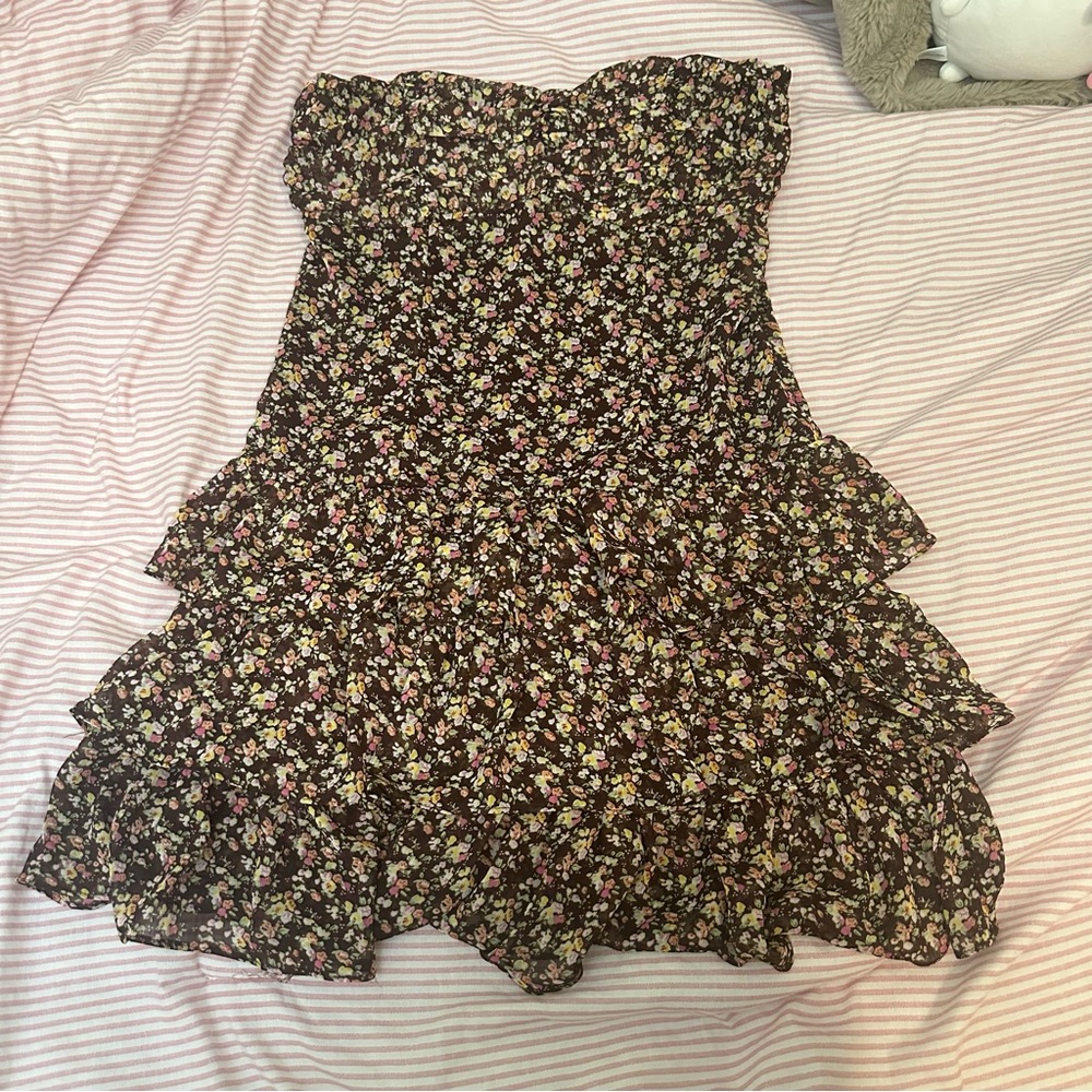Floral Strapless Ruffle Dress
